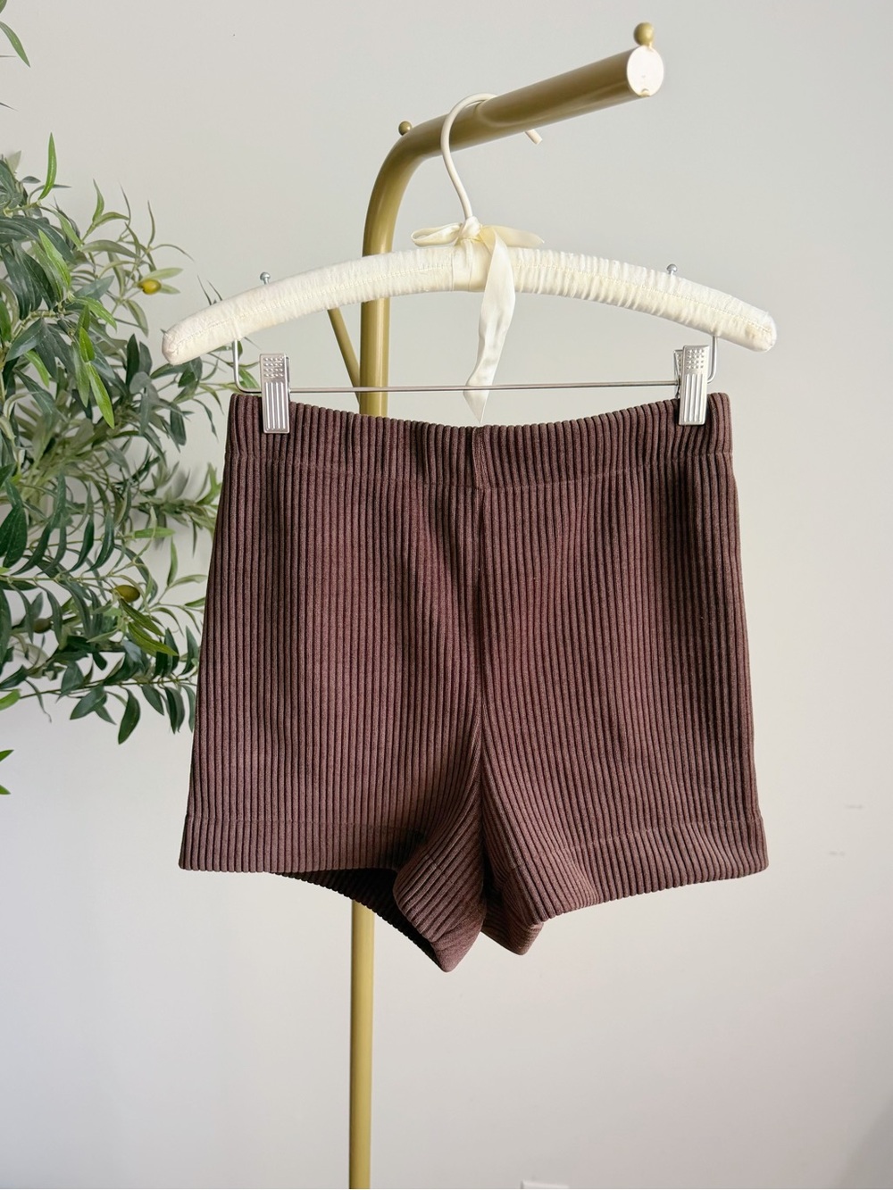 Brown Corduroy High Waisted Stretch Shorts